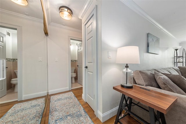 6 Birchwood Ct Unit 4C, Mineola, NY 11501 - hall with wood finished floors and crown molding