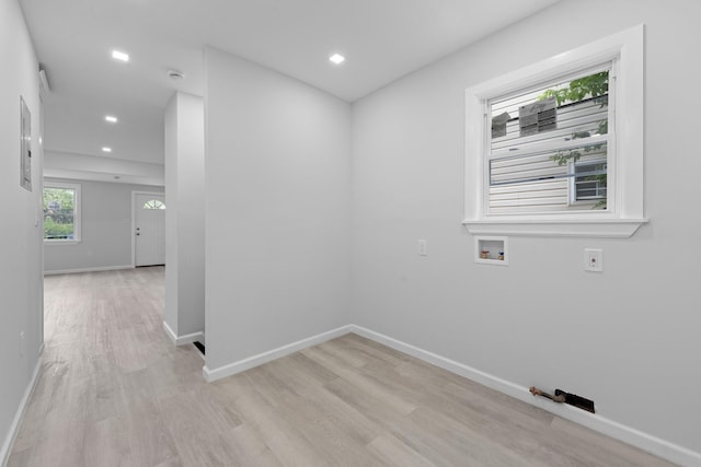 19432 113th Rd, Hollis, NY 11412 - laundry area with washer hookup, light wood-type flooring, and recessed lighting