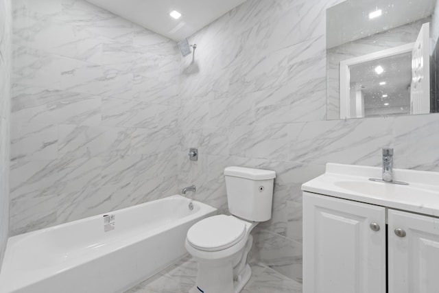 19432 113th Rd, Hollis, NY 11412 - bathroom with vanity, marble finish floors, shower / bath combination, and tile walls