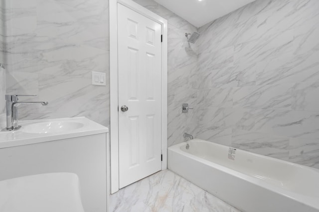 19432 113th Rd, Hollis, NY 11412 - full bath featuring marble look tile flooring, shower / bathtub combination, and vanity