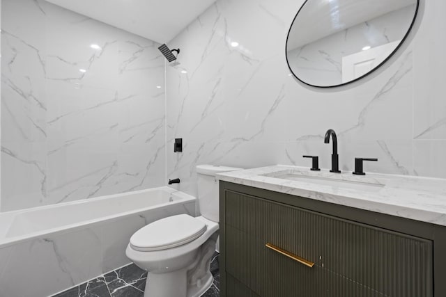 1070 Kelly St, Bronx, NY 10459 - full bath with marble finish flooring, vanity, and a combined bath / shower with marble appearance