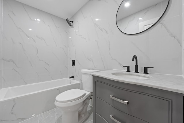 1070 Kelly St, Bronx, NY 10459 - full bathroom featuring vanity, marble look tile flooring, and shower / washtub combination