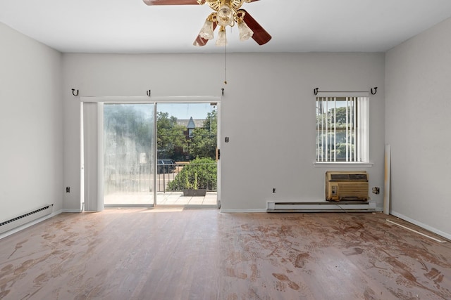 11501 Linden Blvd, South Ozone Park, NY 11420 - empty room with a ceiling fan, baseboard heating, a baseboard heating unit, and an AC wall unit