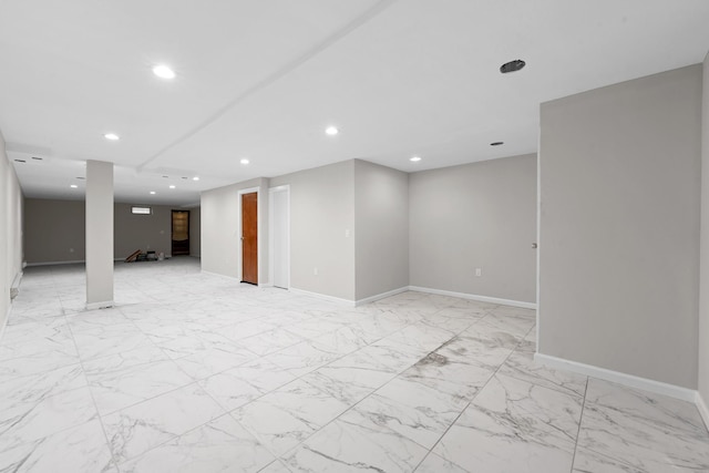 11501 Linden Blvd, South Ozone Park, NY 11420 - finished basement featuring light marble finish flooring and recessed lighting