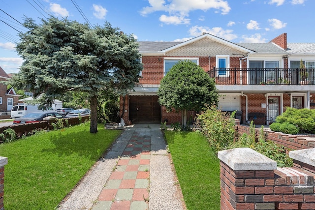 11501 Linden Blvd, South Ozone Park, NY 11420 - view of front of property featuring brick siding, a garage, driveway, and a front lawn