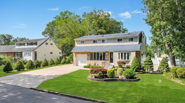 32 Clarkson Rd, Centereach, NY 11720 - traditional home with concrete driveway, an attached garage, and a front yard