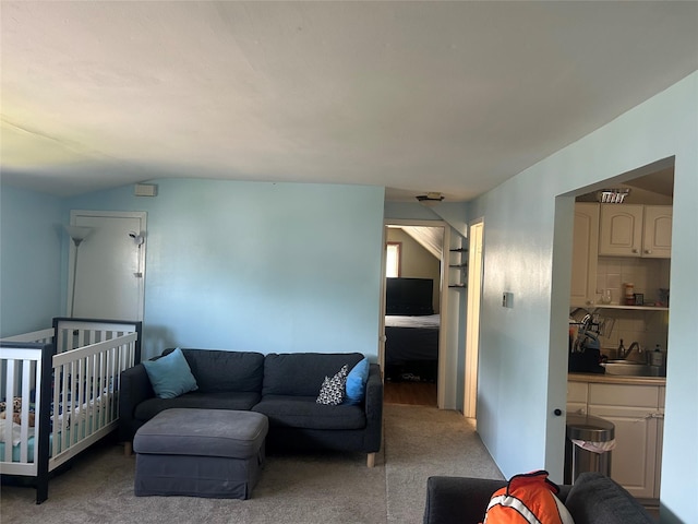 356 Montgomery Ave, West Babylon, NY 11704 - living room with carpet and lofted ceiling