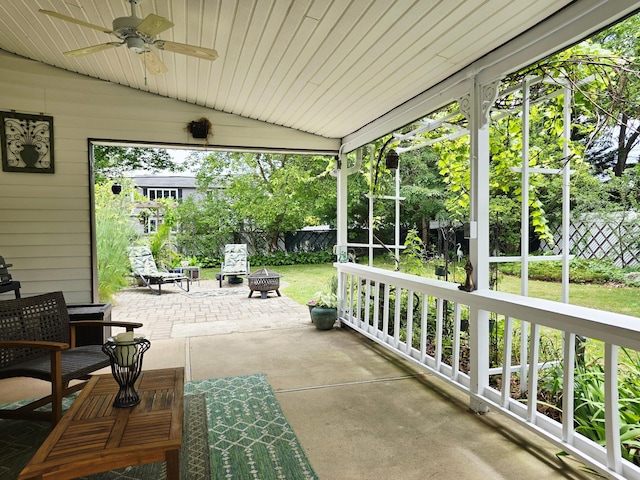 356 Montgomery Ave, West Babylon, NY 11704 - fenced backyard featuring ceiling fan, a fire pit, and a patio