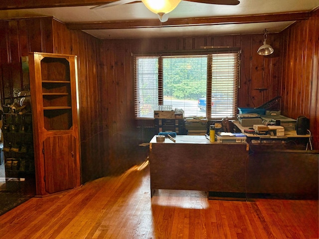 1183 State Route 94, New Windsor, NY 12553 - office space with ceiling fan, wooden walls, beamed ceiling, and wood finished floors