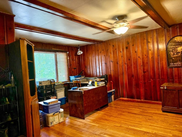 1183 State Route 94, New Windsor, NY 12553 - office space featuring beam ceiling, a ceiling fan, light wood-style floors, and wood walls