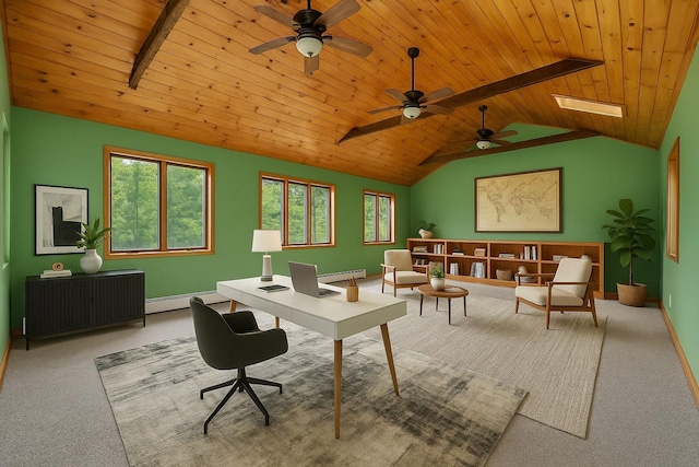 10 May Knl, Dover Plains, NY 12522 - office area with ceiling fan, carpet floors, wood ceiling, and a baseboard heating unit