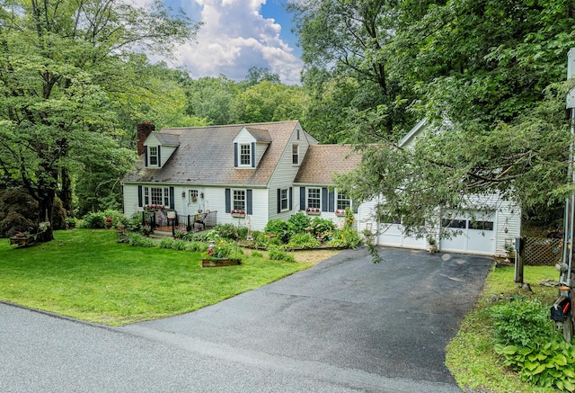 979 Duell Rd, Stanfordville, NY 12581 - cape cod home featuring asphalt driveway, a front yard, and a chimney