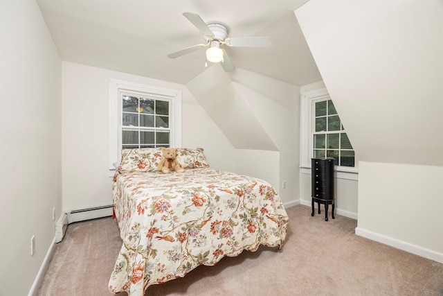 979 Duell Rd, Stanfordville, NY 12581 - carpeted bedroom featuring lofted ceiling, baseboard heating, and a ceiling fan