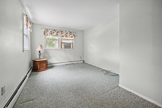 129 Spring Ln, Levittown, NY 11756 - spare room with a baseboard radiator, baseboard heating, carpet flooring, and cooling unit