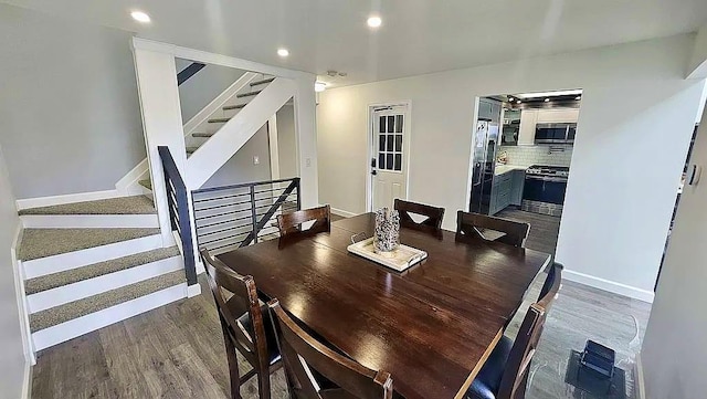 6 Devon Ct, Nanuet, NY 10954 - dining area with dark wood-style flooring, recessed lighting, and stairs