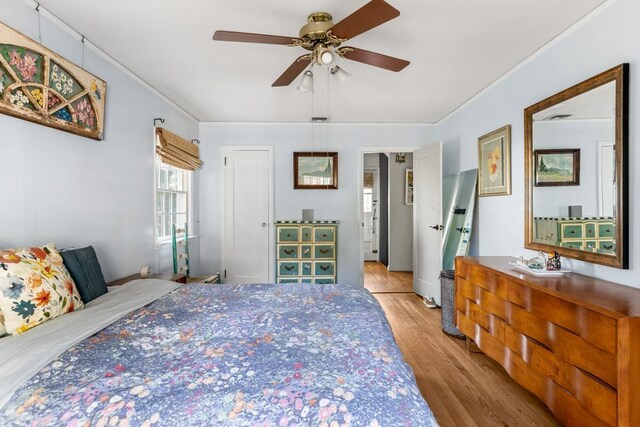 77 Nancy Blvd, Merrick, NY 11566 - bedroom featuring wood finished floors, ornamental molding, and ceiling fan