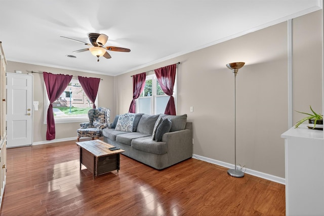 9 Grandview Ave, Middletown, NY 10940 - living room featuring ceiling fan, ornamental molding, and wood finished floors