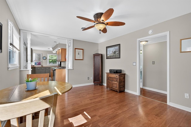 9 Grandview Ave, Middletown, NY 10940 - dining room with a ceiling fan, wood finished floors, and ornate columns