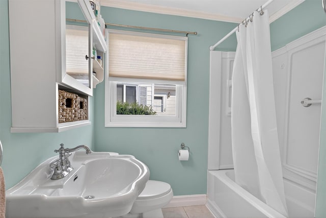9 Grandview Ave, Middletown, NY 10940 - bathroom featuring shower / bath combination with curtain, tile patterned flooring, and crown molding