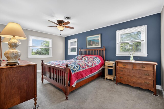 9 Grandview Ave, Middletown, NY 10940 - bedroom with light colored carpet, a ceiling fan, and ornamental molding