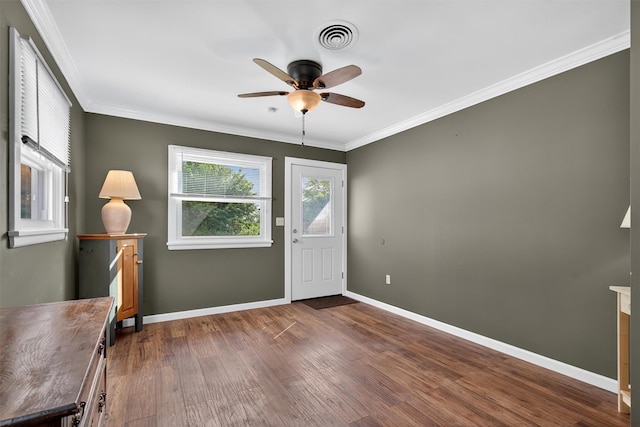 9 Grandview Ave, Middletown, NY 10940 - foyer entrance with crown molding, dark wood-type flooring, and a ceiling fan