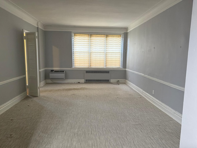 1 Meadow Dr Unit 3D, Woodmere, NY 11598 - carpeted empty room with radiator heating unit, a wall unit AC, and crown molding