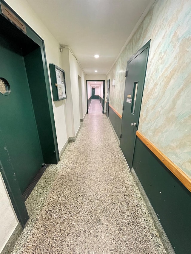8385 116th St Unit 4B, Kew Gardens, NY 11418 - corridor with speckle patterned floor and recessed lighting