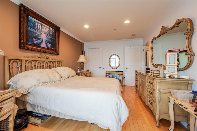 600 Clarence Ave Unit 1J, Bronx, NY 10465 - bedroom featuring ornamental molding, light wood-type flooring, and recessed lighting