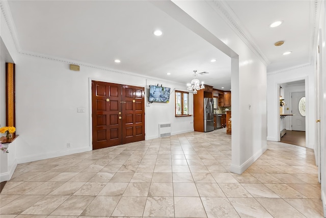 154-70 11th Ave, Beechhurst, NY 11357 - entryway featuring crown molding, a chandelier, recessed lighting, and radiator heating unit