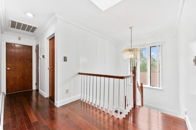 154-70 11th Ave, Beechhurst, NY 11357 - hallway with an upstairs landing, crown molding, a chandelier, and dark wood finished floors