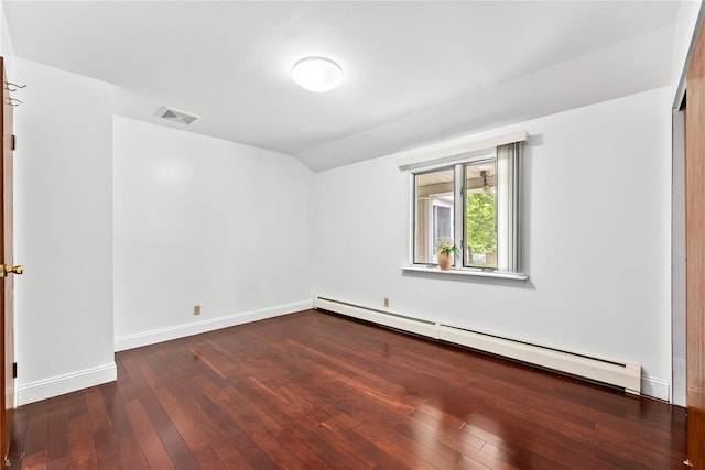 154-70 11th Ave, Beechhurst, NY 11357 - unfurnished room with baseboard heating, vaulted ceiling, and dark wood-style flooring