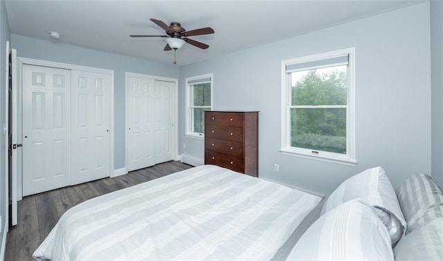 7 Glen Ct, Pawling, NY 12564 - bedroom with multiple windows, wood finished floors, two closets, and ceiling fan