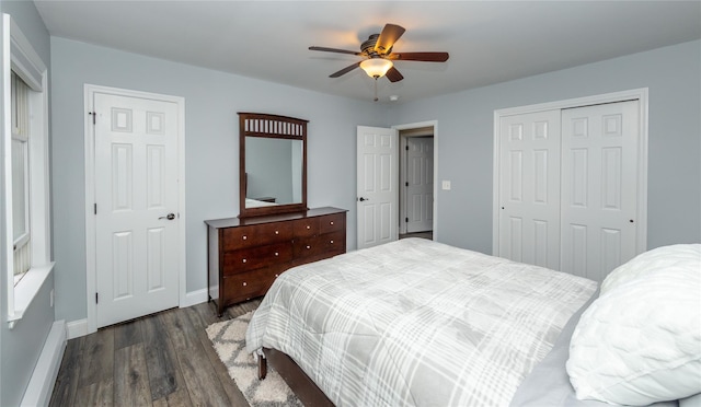 7 Glen Ct, Pawling, NY 12564 - bedroom featuring dark wood finished floors, a closet, and ceiling fan