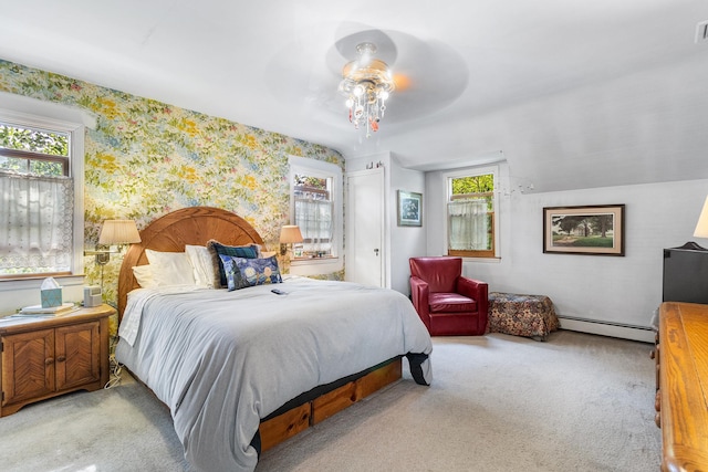 42 E Webster St, Merrick, NY 11566 - bedroom with a baseboard radiator, wallpapered walls, and carpet