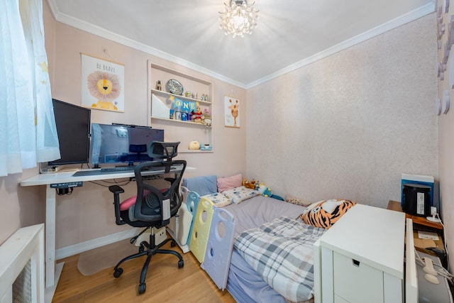 140-10 84th Dr Unit 2B, Briarwood, NY 11435 - bedroom with wood finished floors, a desk, and crown molding