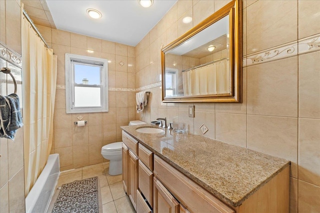 159 Branch Ave, Freeport, NY 11520 - bathroom featuring tile walls, vanity, tile patterned flooring, and shower / tub combo with curtain