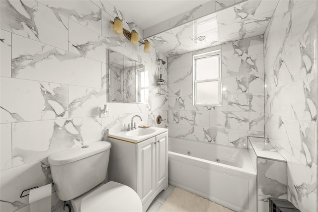966 E 42nd St, Brooklyn, NY 11210 - bathroom featuring vanity, a combined bath / shower with jetted tub, and tile walls