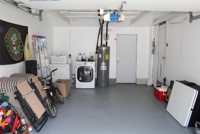45 Tamarack St, Central Islip, NY 11722 - garage with water heater, washer and clothes dryer, and a garage door opener