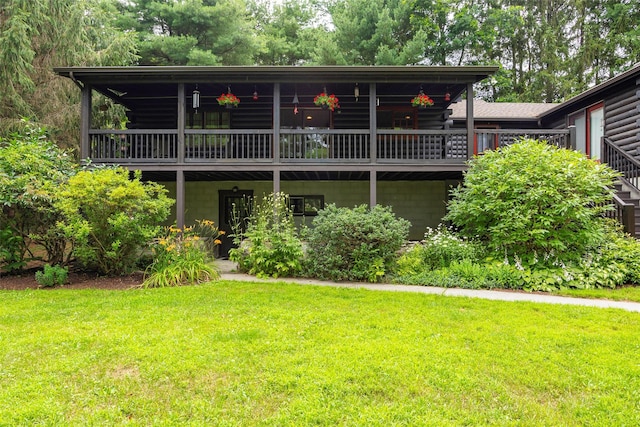 844 Salt Point Tpke, Pleasant Valley, NY 12601 - view of front of house with a front lawn, log exterior, and a deck