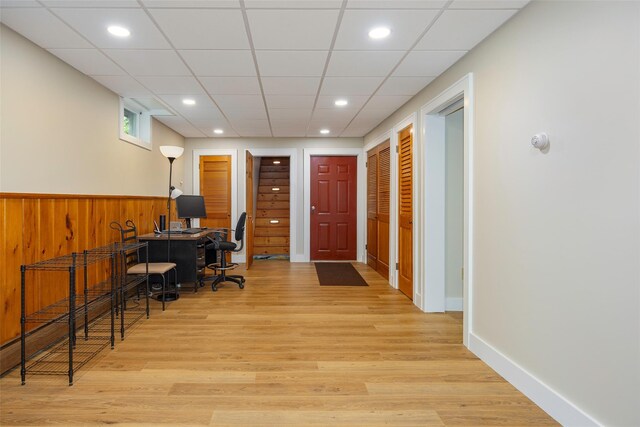 844 Salt Point Tpke, Pleasant Valley, NY 12601 - office space featuring light wood-style flooring, recessed lighting, wooden walls, and a wainscoted wall