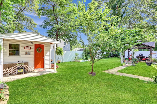 33 Breston Dr W, Shirley, NY 11967 - fenced backyard featuring a gazebo and an outbuilding