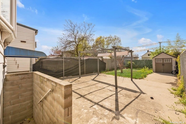 20-12 120th St, College Point, NY 11356 - fenced backyard featuring a storage unit, a patio, and a pergola