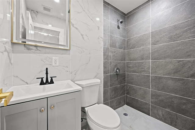 24-08 97th St, East Elmhurst, NY 11369 - full bath featuring a tile shower, vanity, and tile walls