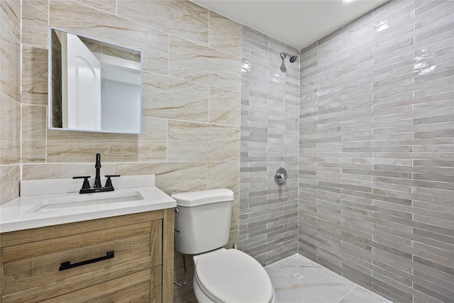 24-08 97th St, East Elmhurst, NY 11369 - bathroom with tile walls, vanity, and tiled shower