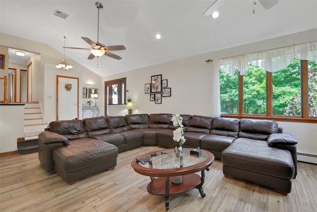 35 Lattintown Rd, Newburgh, NY 12550 - living area featuring ceiling fan, healthy amount of natural light, vaulted ceiling, light wood-style floors, and recessed lighting