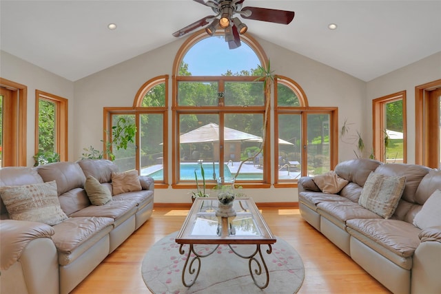 35 Lattintown Rd, Newburgh, NY 12550 - living room with vaulted ceiling, healthy amount of natural light, ceiling fan, light wood finished floors, and recessed lighting