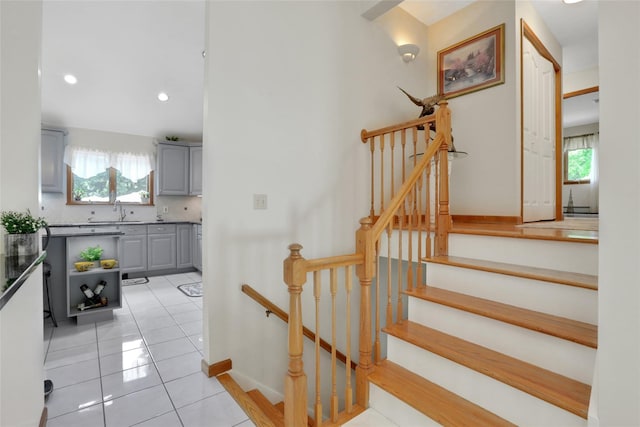 35 Lattintown Rd, Newburgh, NY 12550 - stairway with plenty of natural light, tile patterned floors, and recessed lighting