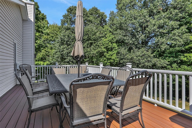 35 Lattintown Rd, Newburgh, NY 12550 - wooden deck with outdoor dining space and view of wooded area