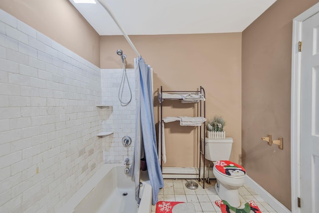 436 Oceanside St, Islip Terrace, NY 11752 - bathroom with tile patterned flooring, shower / bath combination with curtain, and a baseboard radiator