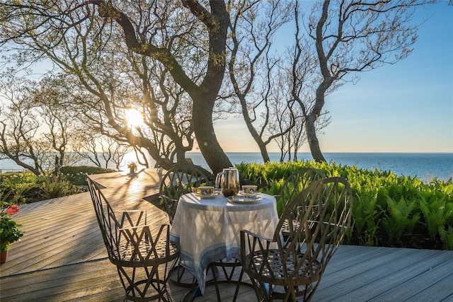 4105 Soundview Ave, Mattituck, NY 11952 - deck at dusk featuring a water view